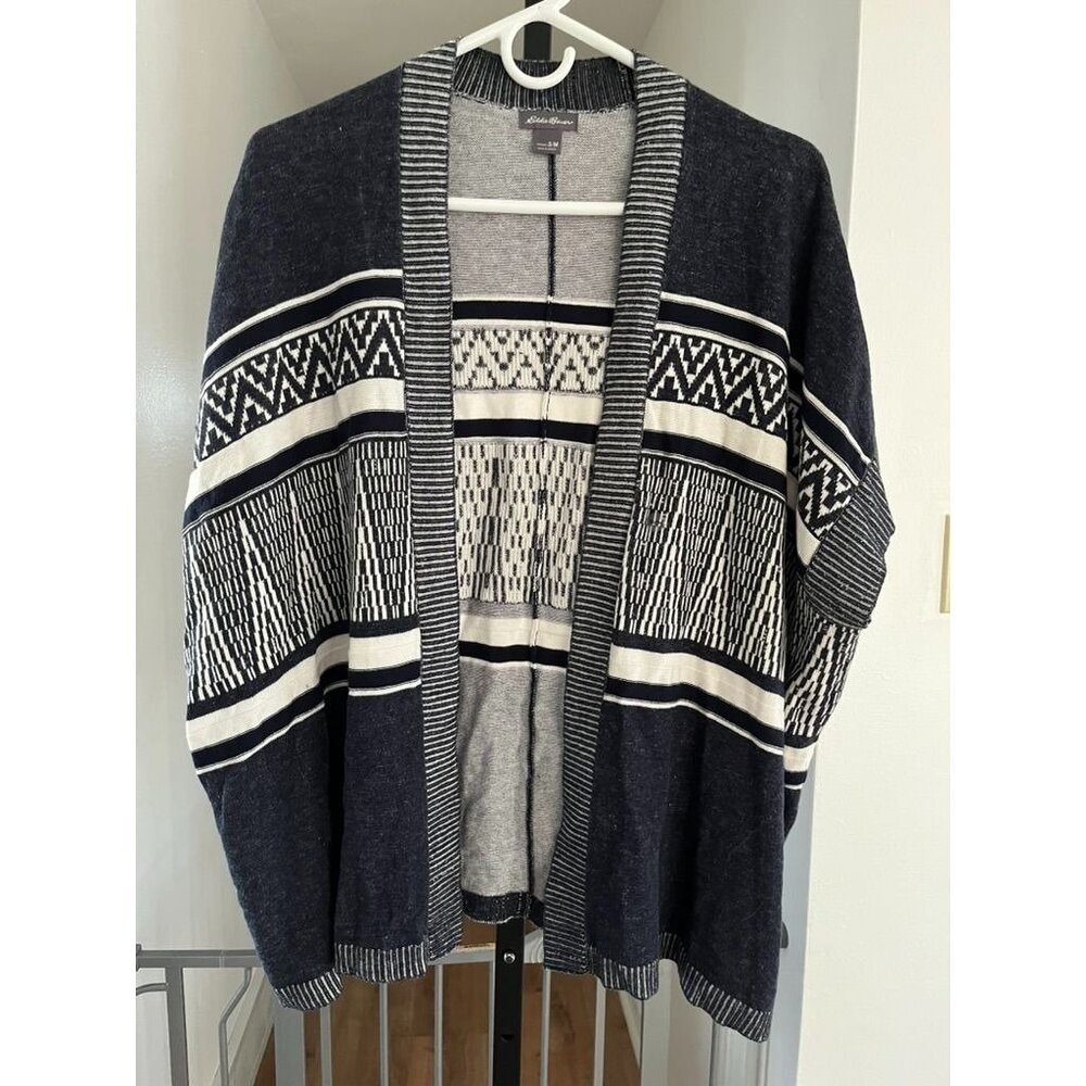NWOT Eddie Bauer Womens S/M Open Front Cardigan With Geometric Pattern Cotton Bl